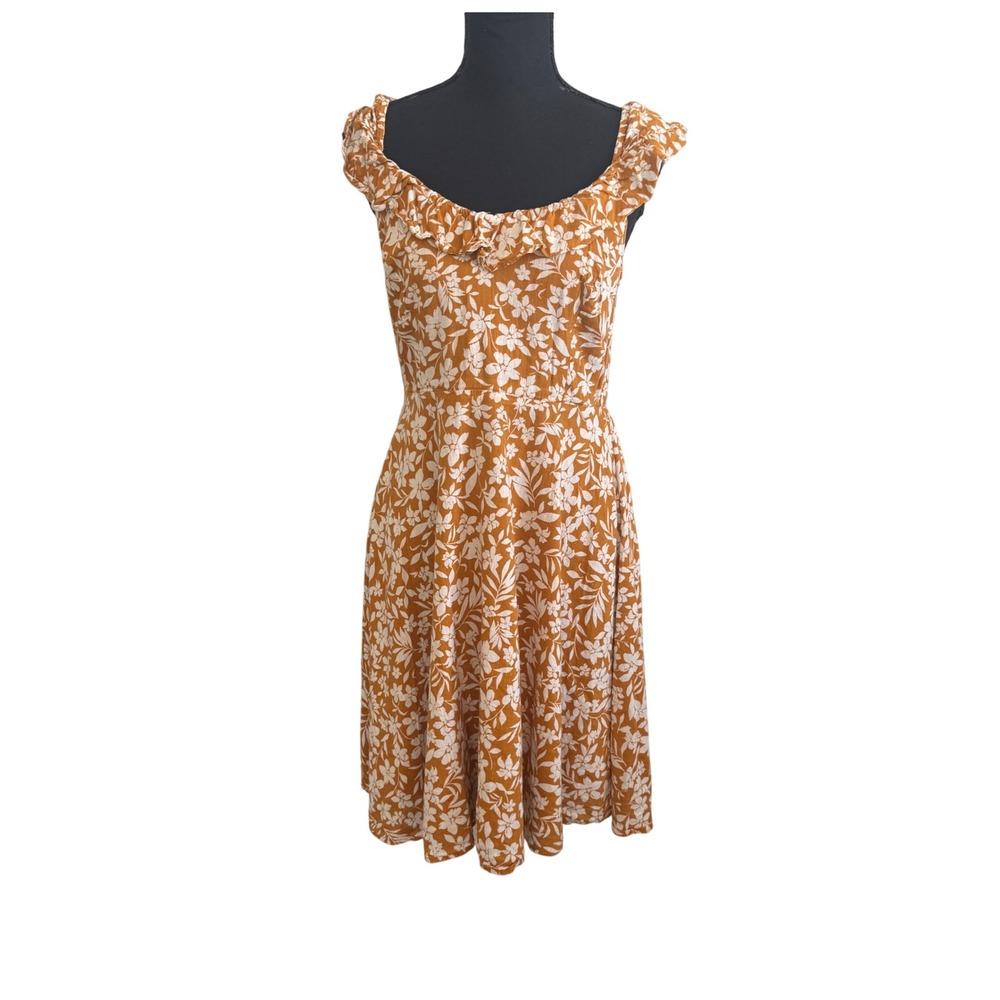 Old Navy Womens Yellow Floral Ruffle Fit & Flare Smocked Dress S Boho Church